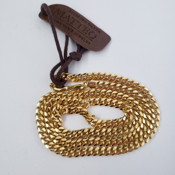 Matteo Made in Italy Yellow Gold Plate Sterling Silver Chain Necklace 22” - Picture 8 of 8